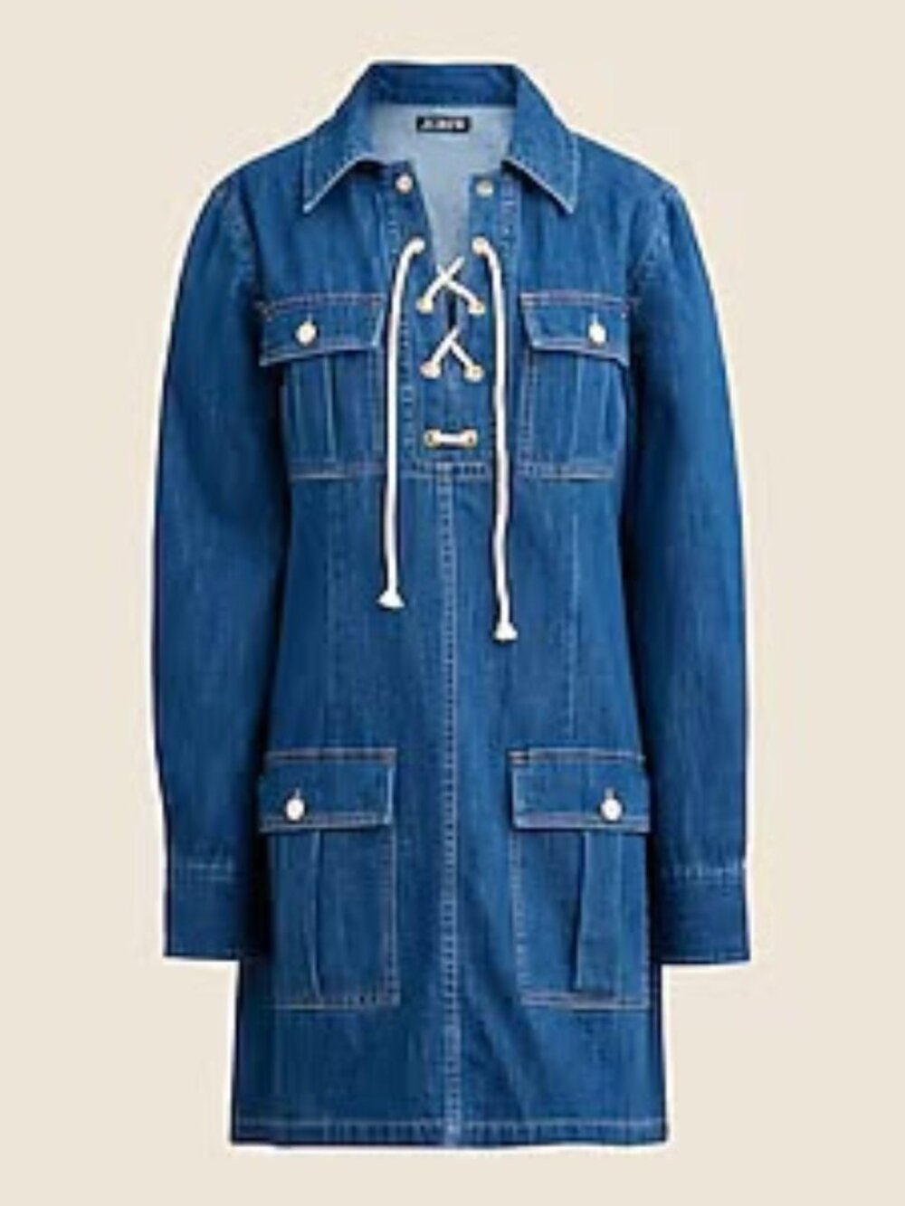J.Crew Harbour Lace Up Denim Utility Shirt Dress XXS Blue NWT